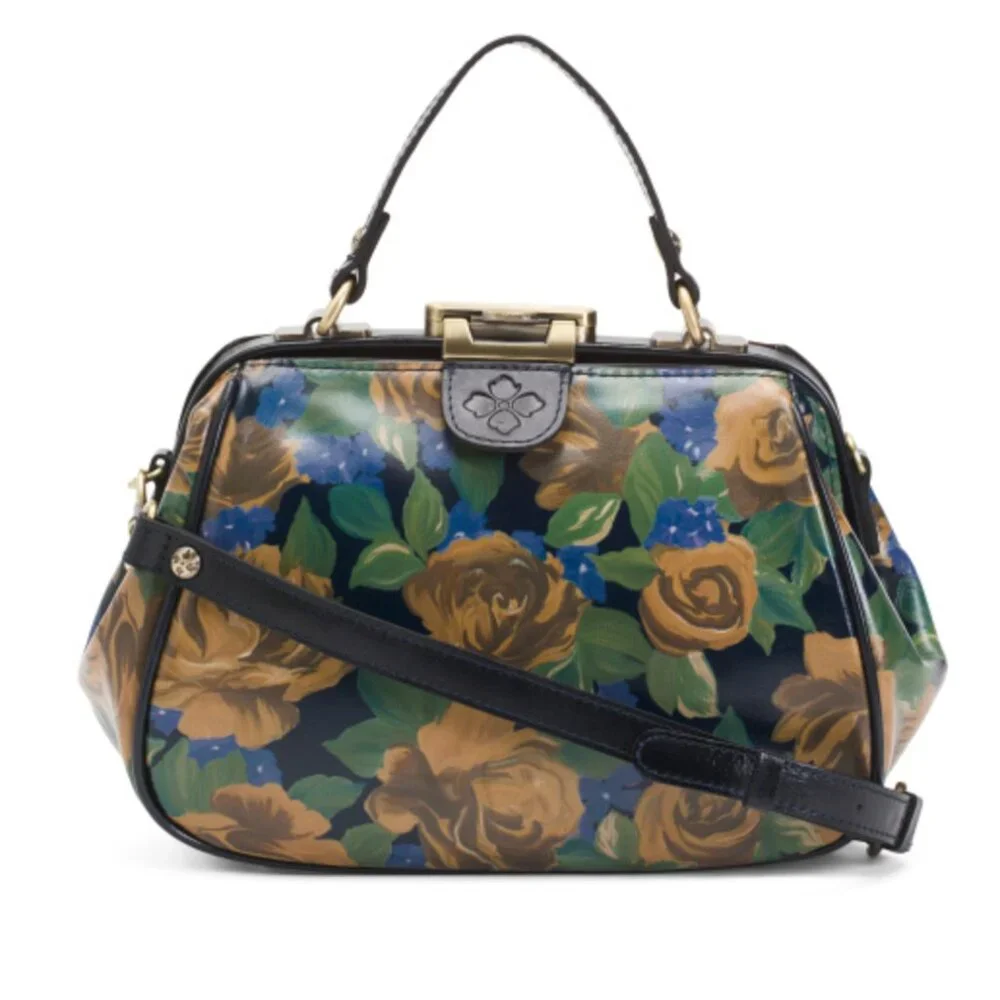 Patricia Nash Gracchi Frame Leather Blue Sky Rose Handbag Xbody Floral Blue